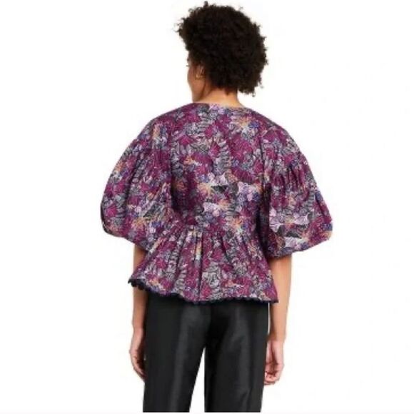 Kika Vargas x Target Purple Floral Cotton Coral Reef Scallop Edge Wrap Top - Picture 5 of 5